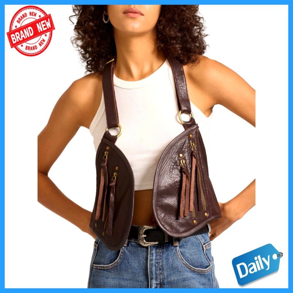 Genuine Leather Harness Vest with Pockets, Steampunk Style